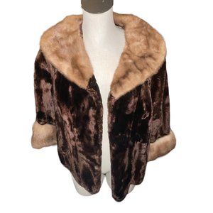 Vintage 1950s Warm Brown Mink with Caramel Mink Collar & Cuffs Short Shrug